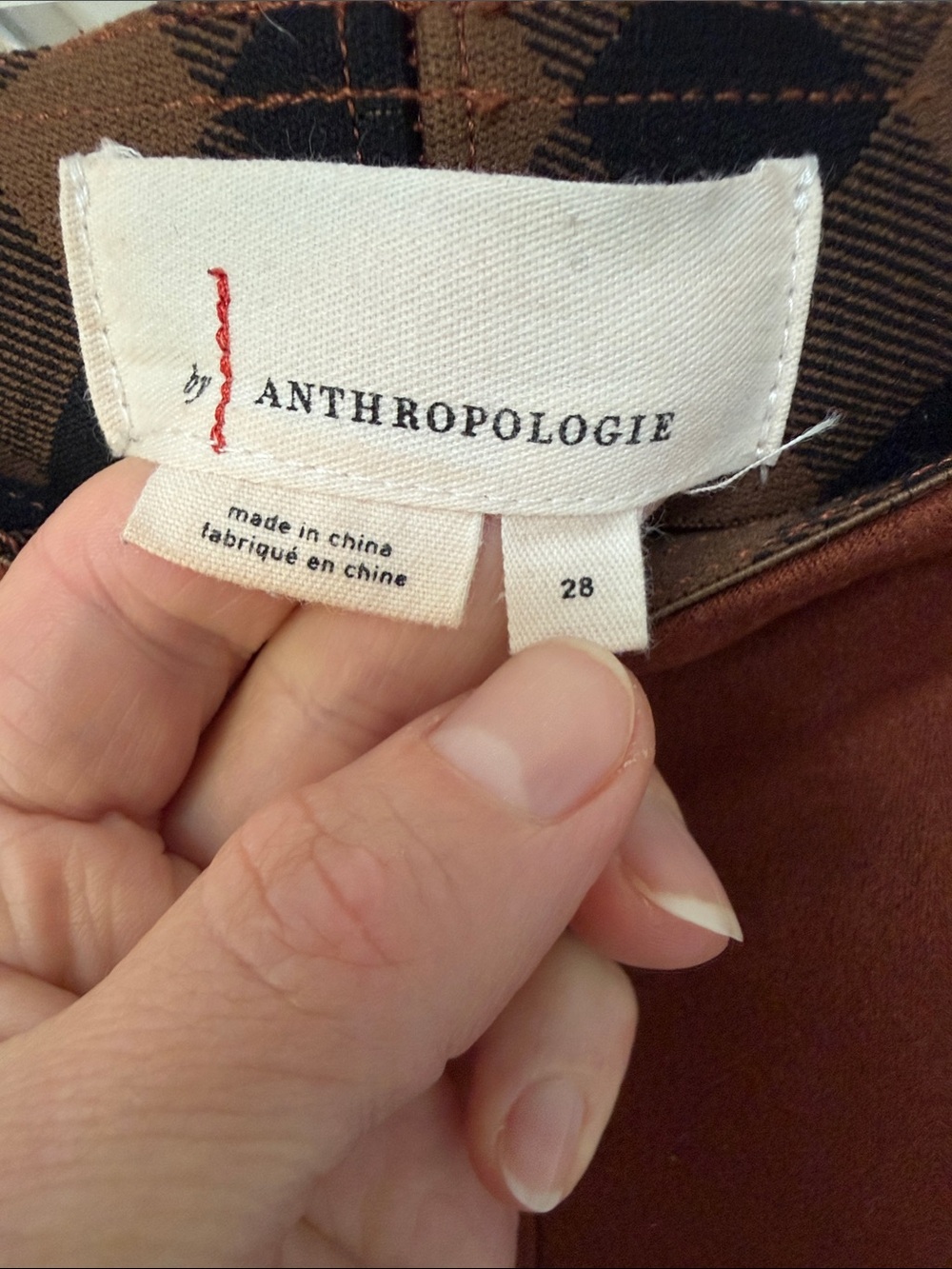 Anthropologie Rust Faux Suede Ponte Pants/Leggings with Ankle Zippers, Size 28. - Picture 3 of 16